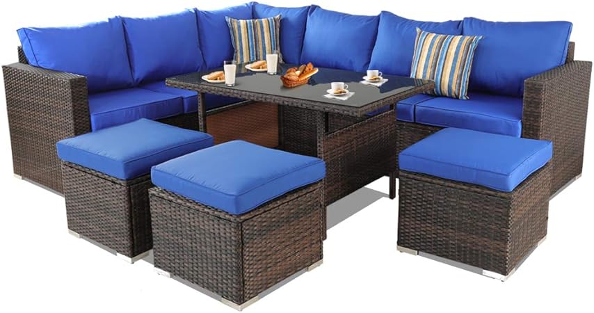 Amazon Com Patio Furniture Garden 7 Pcs Sectional Sofa Brown