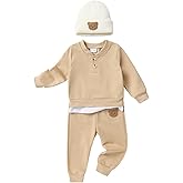 YOUNGER TREE Toddler Fall Outfits Baby Boy Sweatshirt Top Sweatpants Set Cute Sweatsuit for Boy Winter Clothes with Hat