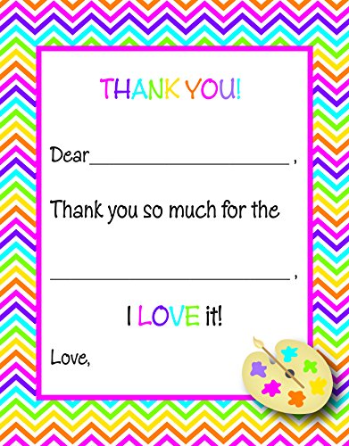 20 Bright Chevrons Painting Girl Kids Fill-in Birthday Thank You Cards