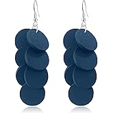 WIKMAB Bohemian Wooden Round Geometry Lightweight Dangle Drop Earrings Natural Wood Circle Fringe Hook Earrings