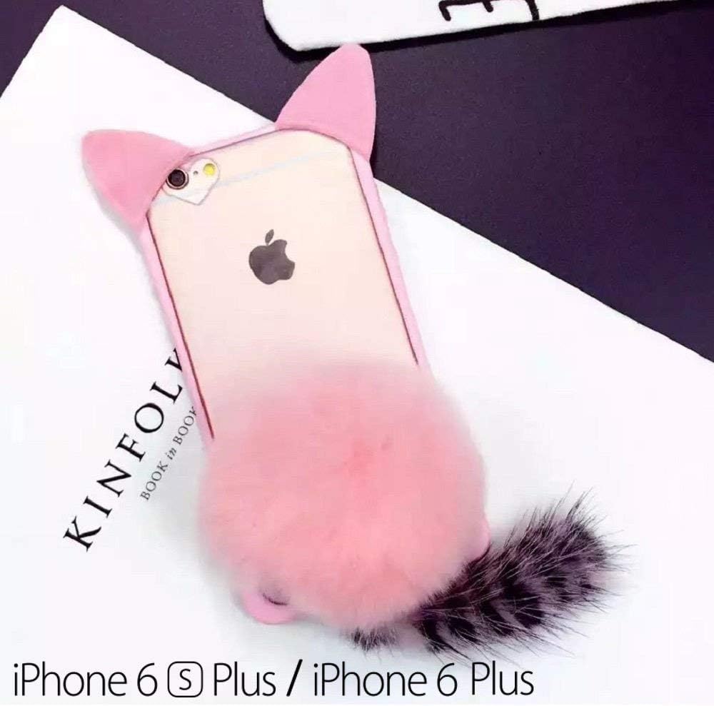 KC Soft Fluffy Handmade Fur Tail Back Cover for iPhone 6 Plus & iPhone 6s Plus (Pink)