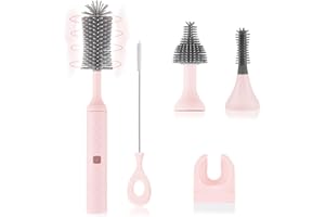 biqin Electric Cleaning Brush Set 4 Piece Multi-Purpose Cleaner Brushes,360° high-Speed Rotation Cleaning,1500mAh,Waterproof IPX65,Perfect Household Cleaning Brushes(Pink)
