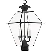 Livex Lighting 2384-04 Westover 3 Light Outdoor Black Finish Solid Brass Wall Lantern with Clear Beveled Glass, 22" x 12" x 2