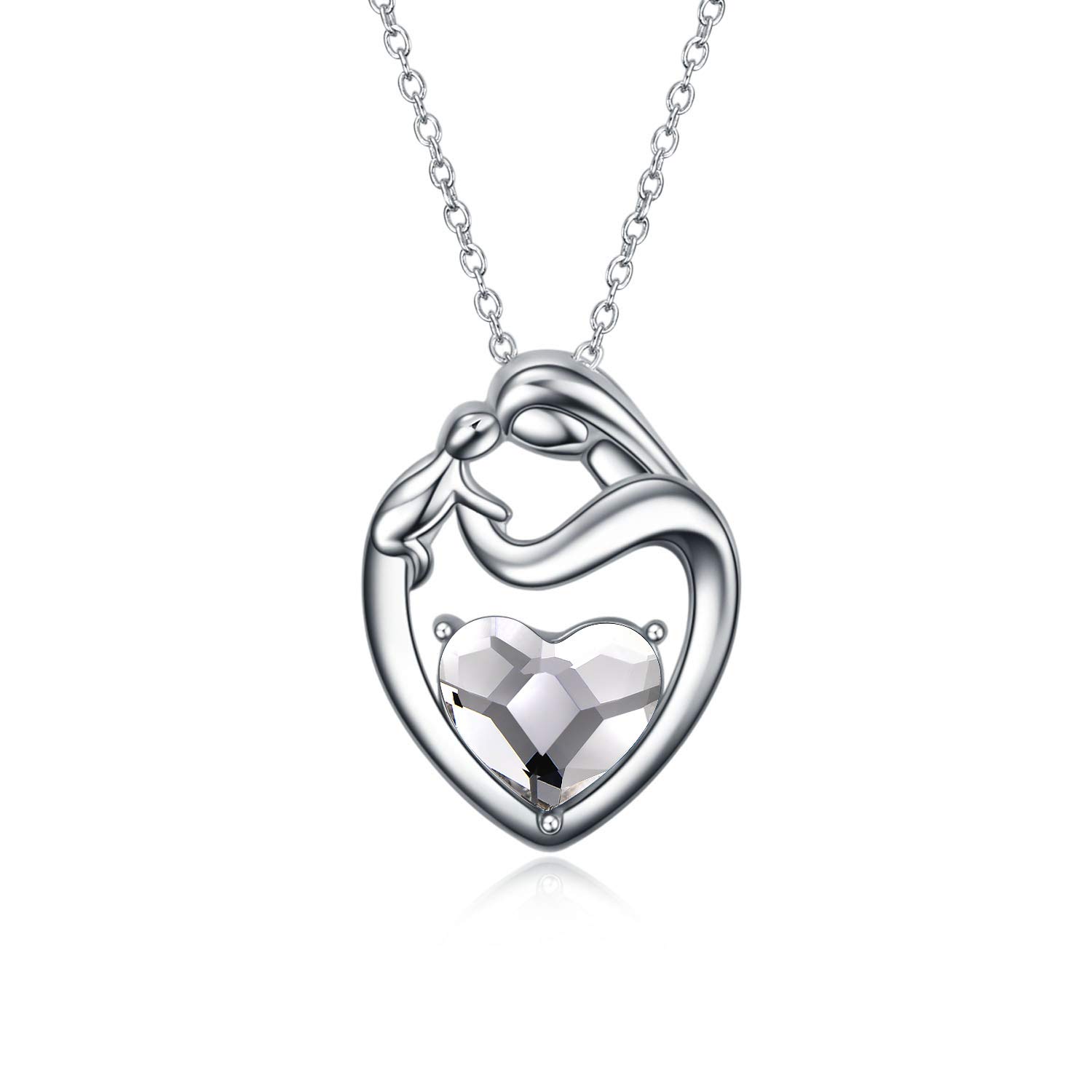 AOBOCO Sterling Silver Mum Heart Pendant Necklace, Birthday Christmas Gifts for Mum from Daughter Son (White) — image 1