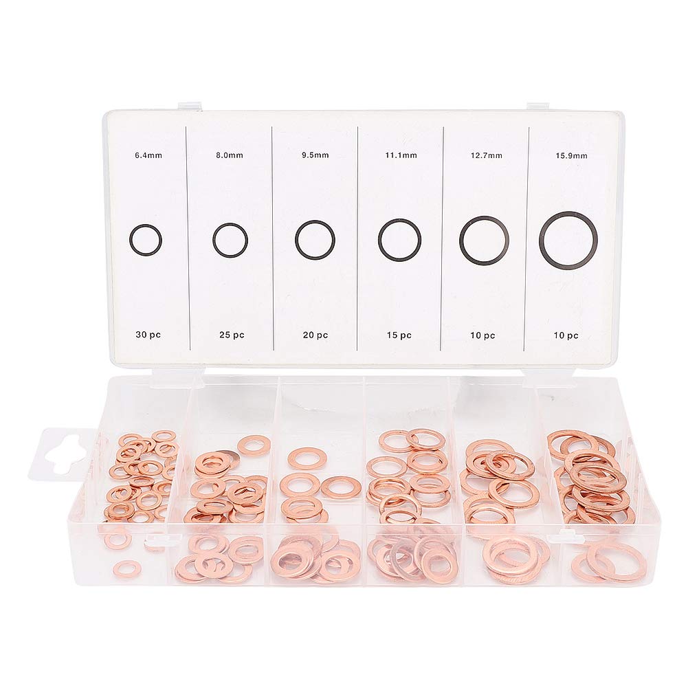 0.25 in Copper Washer-Duokon 110 pcs Mixed Size Copper Washer Assortment Flat Ring Oil Brake Line Seal