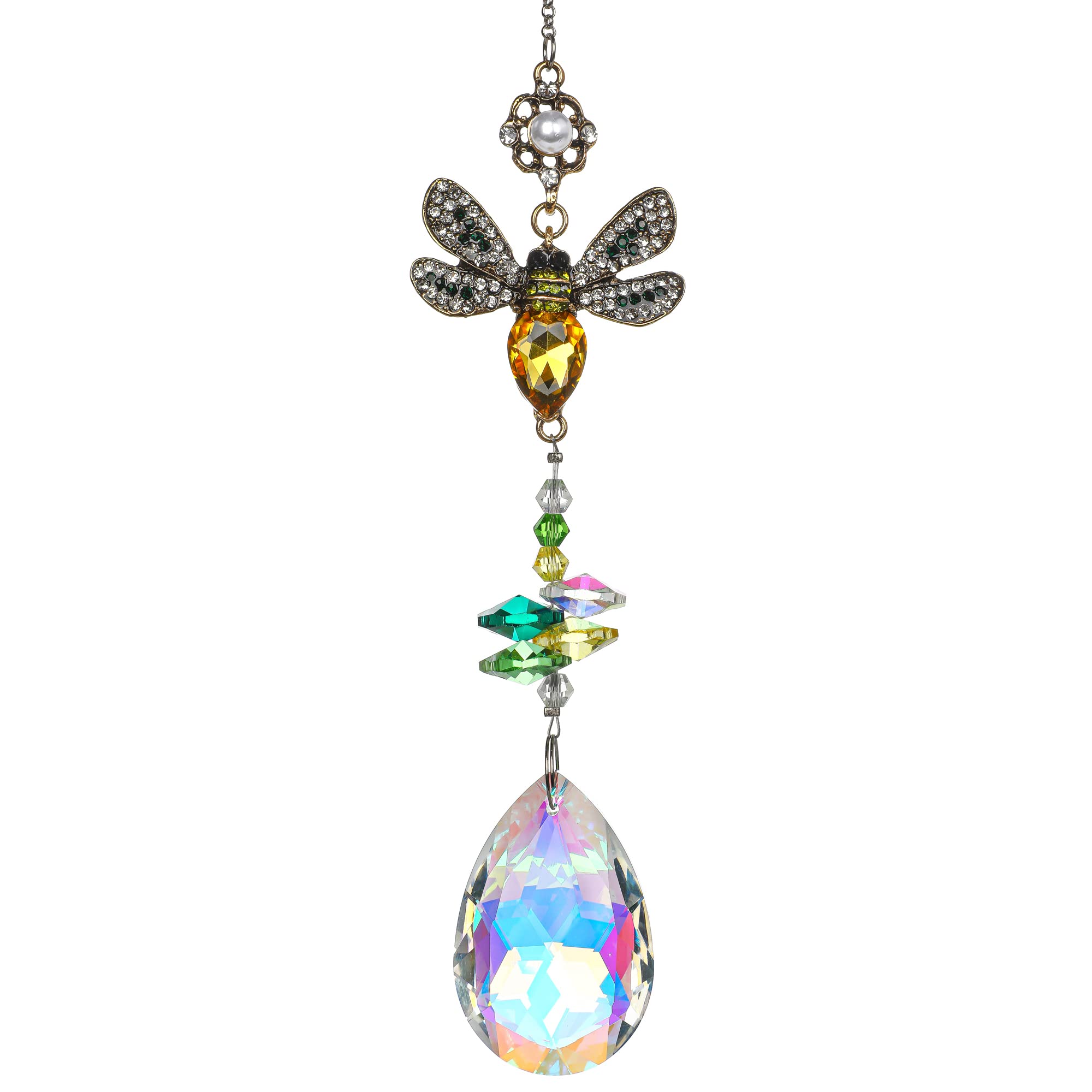 H&D HYALINE & DORA Crystal Colorful Bee Rhinestones Suncatcher,Crystal Prism Sun Catcher for Window,Glass Ball Hanging Ornament, Rainbow Maker Home Decor