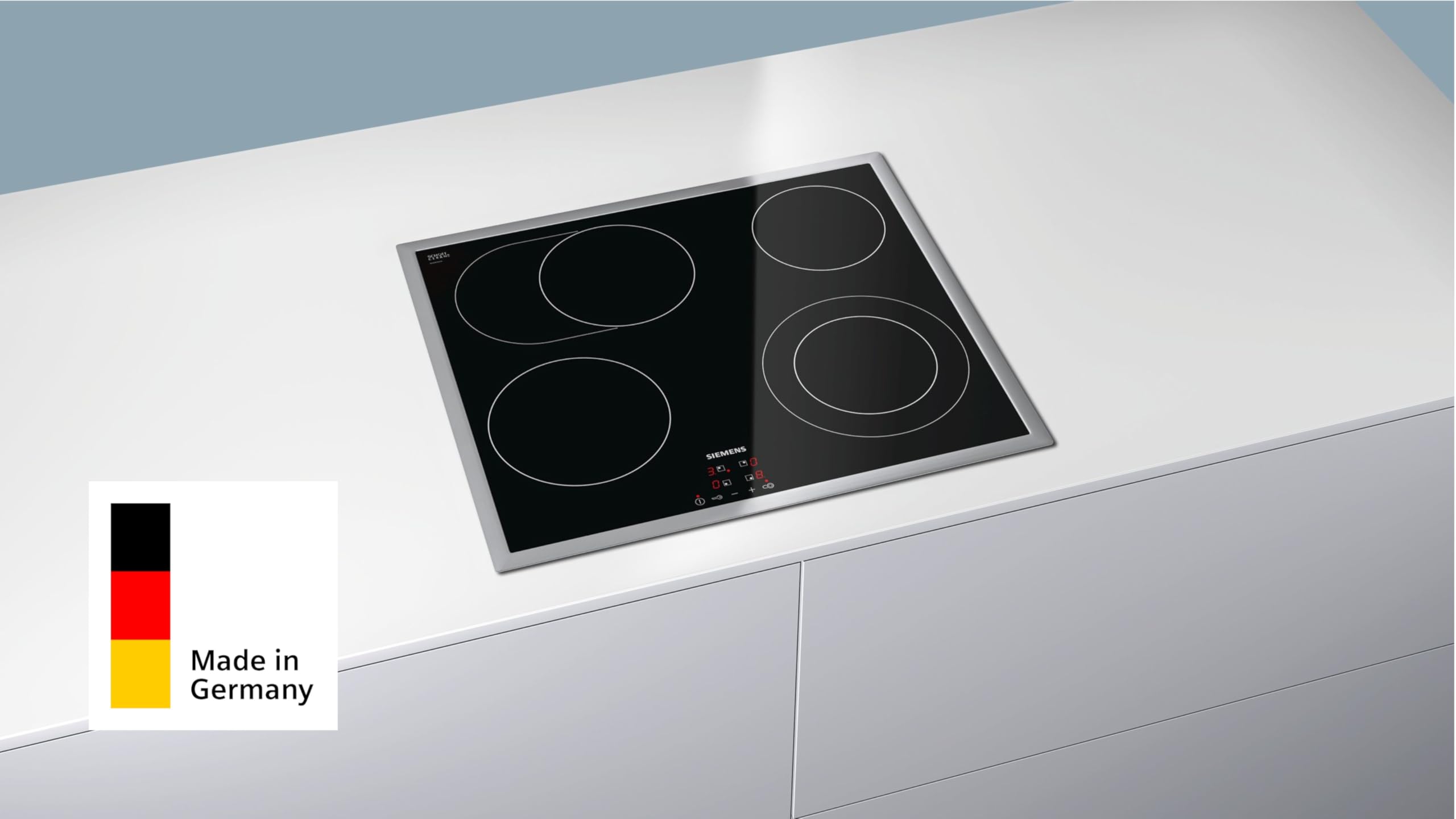 Siemens ET645HN17E iQ300 Glaskeramik-Kochfeld, 60 cm, Made in Germany, Flachrahmen-Design, zuschaltbare Bräterzone, touchControl - Steuerung per Fingertipp, Zweikreiszone 21 cm 2