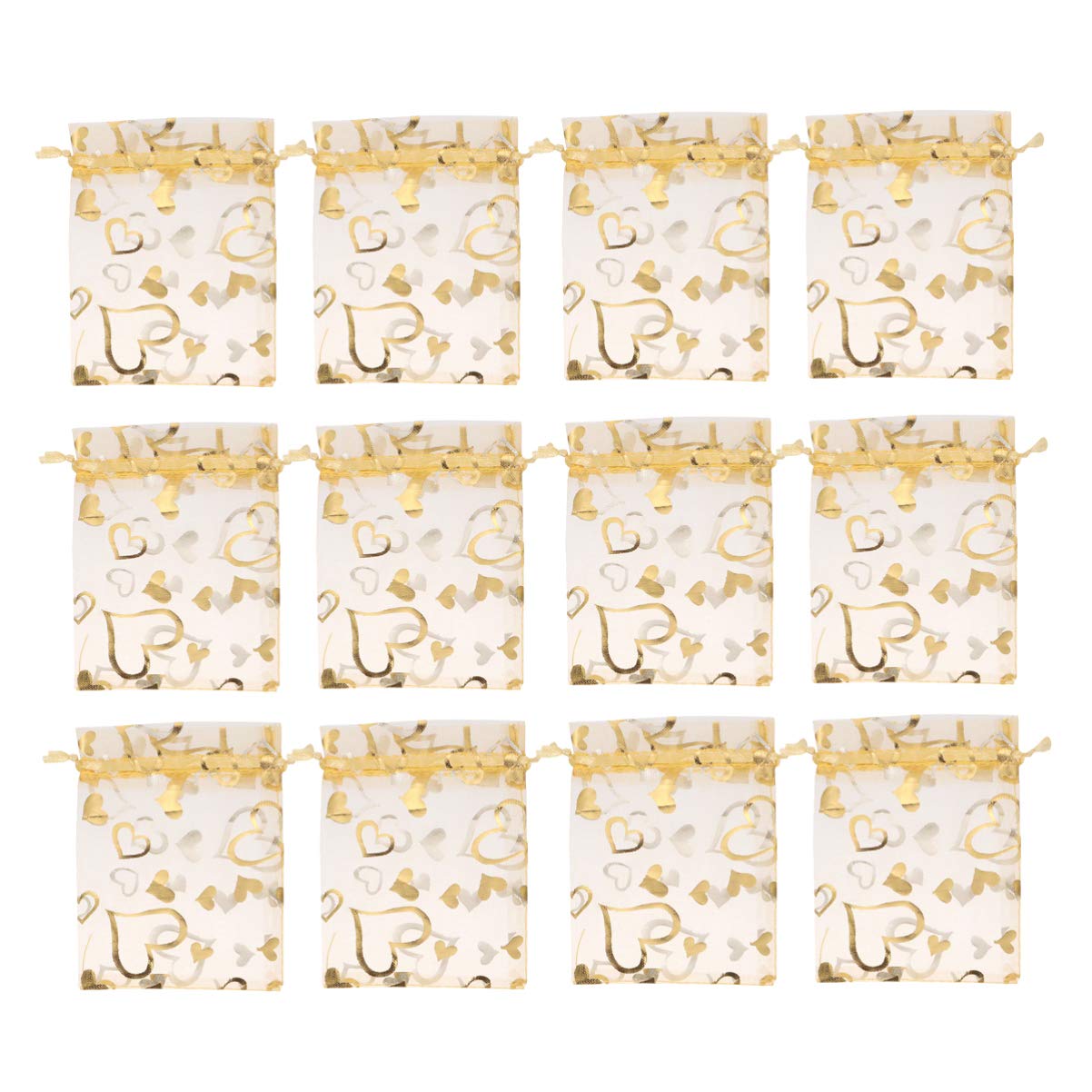 100pcs Drawstring Organza Bags Heart Favor Bags Bags Jewelry Pouches Candy Treat Bags for Wedding Valentines Day Birthday Baby Shower Party Favors (Golden)
