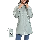 SaphiRose Women's Lightweight Long Rain Jacket Packable Raincoat Hooded Outdoor Trench Coats