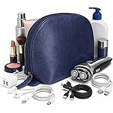 TheAntiq Genuine Leather Toiletry Bag for Men & Women, Leather Makeup Bag, Travel Dopp Kit Organizer with YKK Zipper, Handmade Cosmetics Case for Toiletries & Makeup (9 x 6 x 4 Inch) Navy Blue