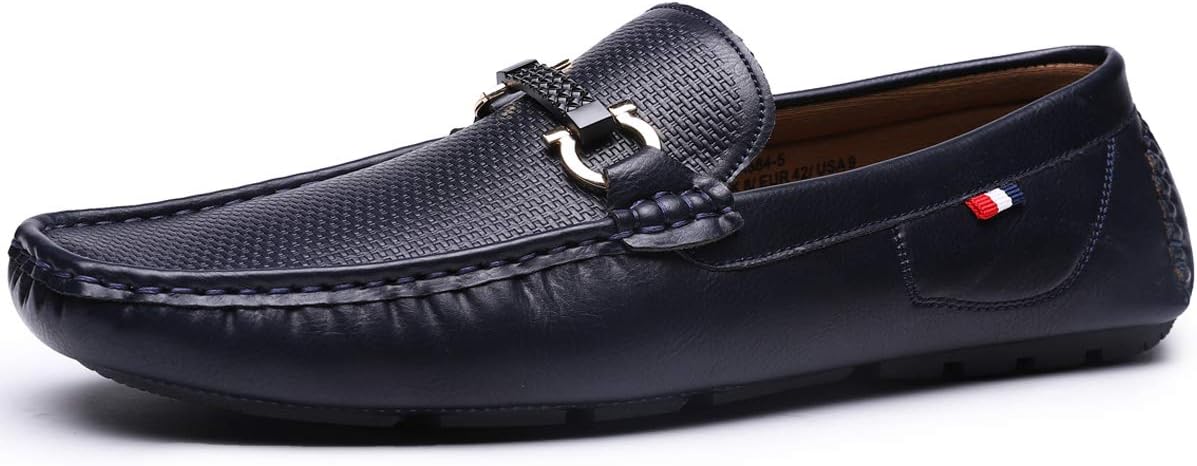 Men's Casual Loafer Slip-on Moccasin Flat Boat Driving Shoes with Metal Buckle