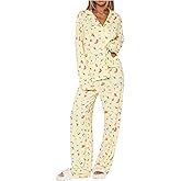 FHNUVB Womens 2 Piece Fruit Pajamas Set Cute Pjs Button Down Long Sleeve Wide Leg Y2K Coquette Fall Lounge Set Sleepwear S-XL