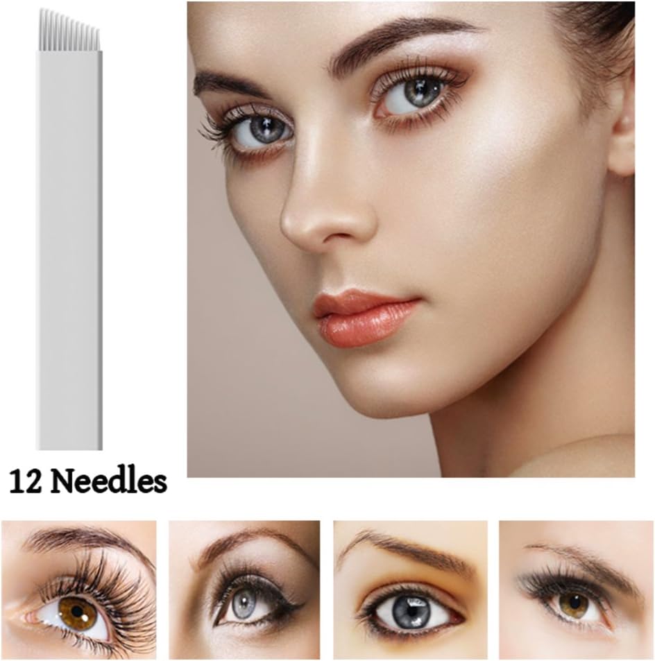 Xiaoyu 50PCS Microblading Needles, Permanent Makeup Manual Tattoo Eyebrow Blade Bevel for Eyebrow Tattoo Pens White, 12 Pin - Image 4