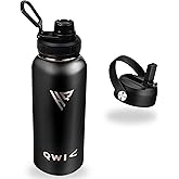 32oz Matte Black Stainless Steel Insulated Water Bottle – Leakproof Design with 2 Lids | Easy to Clean, Durable, Perfect for the Office, Gym, Fits in Car Cup Holders, Comes in a White Gift Box.