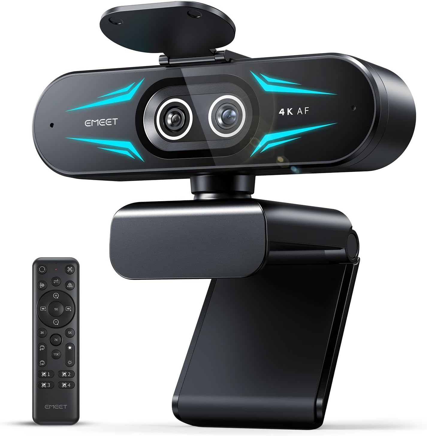 Photo 1 of EMEET C60E Dual-Camera 4K Webcam for Streaming, Wide-Angle and Telephoto Cameras, Max 11X Hybrid Zoom & PDAF Autofocus, Remote Control, RGB Lighting, 2 Mics, Ideal for Livestreaming and Online Meeting