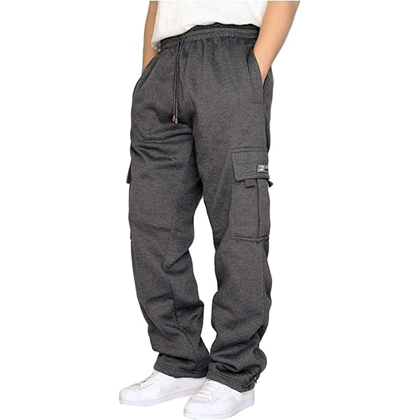 Zhongle Men's Heavyweight Sweatpants - Fleece Lined Cargo Joggers With Pockets - Workout Gym Pants