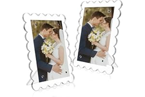 NEUREGY 2 PACK 4 x 6 Picture Frame，Acrylic Clear Scalloped Photo Frame with Magnetic Holder for Vertical and Horizontal, Magnetic Picture Frames for Refrigerator and Desktop Display