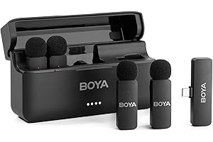BOYA BY-V4U Wireless Lavalier Microphone for iPhone 15/16 Series Type C Smartphone with Charging Case, 4-Channel Mono Output, Omnidirectional Noise Cancelling Lapel Mic for Video Recording Podcast