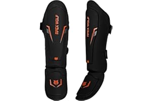 Apexwolf MMA Shin Guards for Muay Thai Kickboxing - Shin Instep Protector Pads with Secure Straps - PU Leather Sparring Gear 