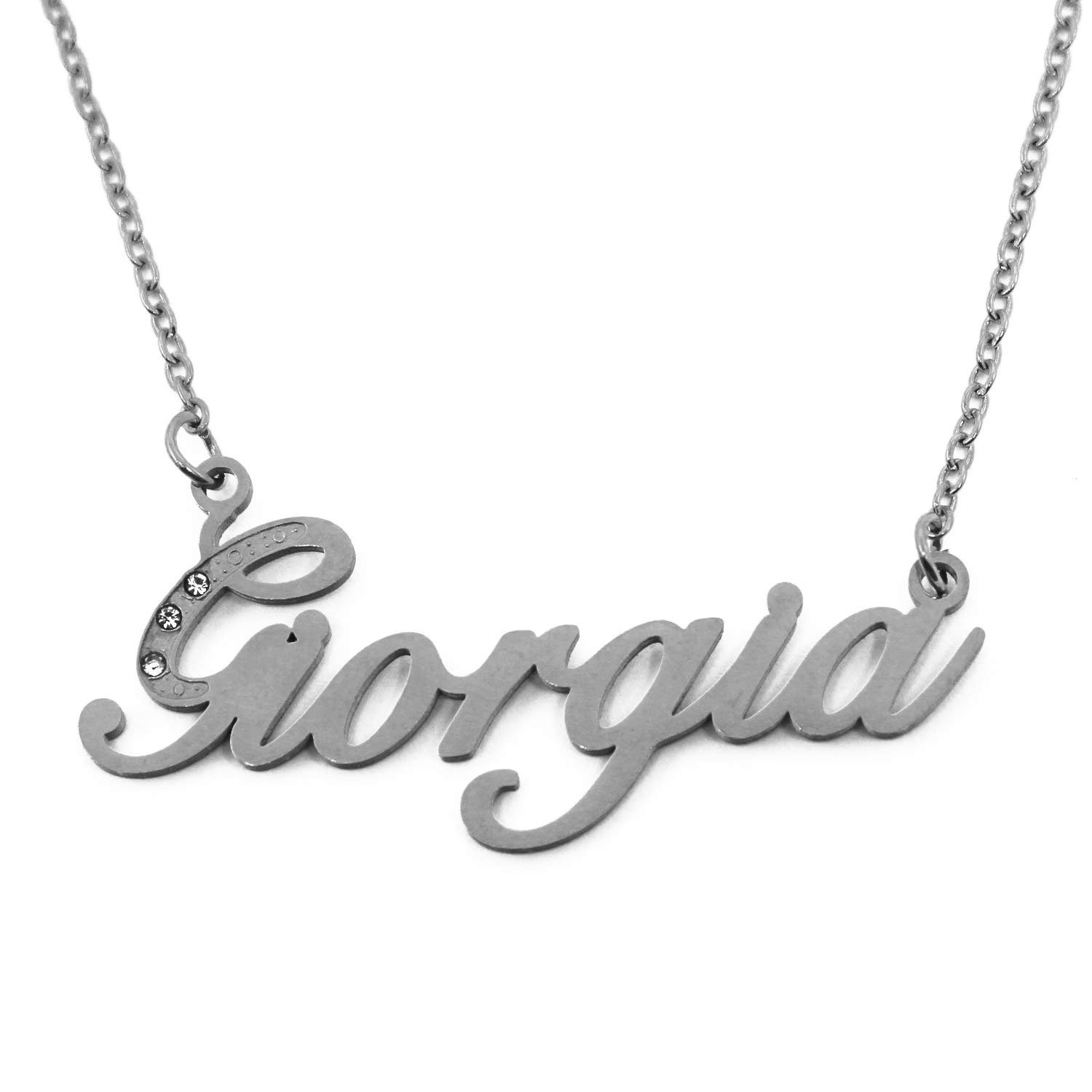 Giorgia Italic Personalised Name Necklace With Cubic Zirconia Silver Tone , Custom Dainty Name Pendants, Jewellery for Ladies, Girlfriend, Mother, Sister, Friends