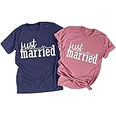 Matching Couples T-Shirt for Husband and Wife Just Married Shirts Wedding Honeymoon Shirts Casual Short Sleeve Tops