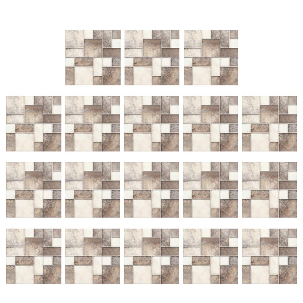 Clispeed 18pcs Mosaic Tile Sticker 3D Wall Decals Backsplash Self Adhesive Splice Design Pasters for Kitchen Bathrooom Grey and Coffee