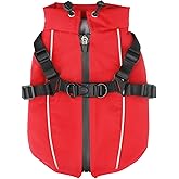 Fiveda Dog Winter Coat Reflective Water-Resistant Jacket, Fleece Lined Windproof Puppy Coat with Back Zipper & D-Ring, Cold Weather Dog Coats for Small Medium Dogs (S, Red)