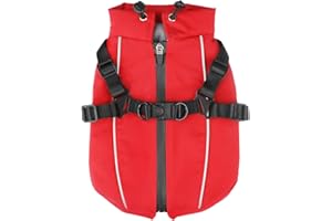 Fiveda Dog Winter Coat Reflective Water-Resistant Jacket, Fleece Lined Windproof Puppy Coat with Back Zipper & D-Ring, Cold Weather Dog Coats for Small Medium Dogs (S, Red)