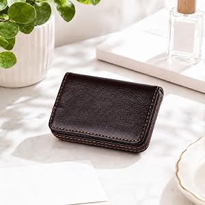 Business Card Holder PU Leather Card Case Magnetic Name Card Organizer Pocket Wallet (Black)
