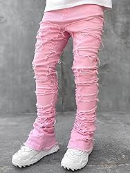 Kodaruber Mens Stacked Jeans Slim Fit Ripped Skinny