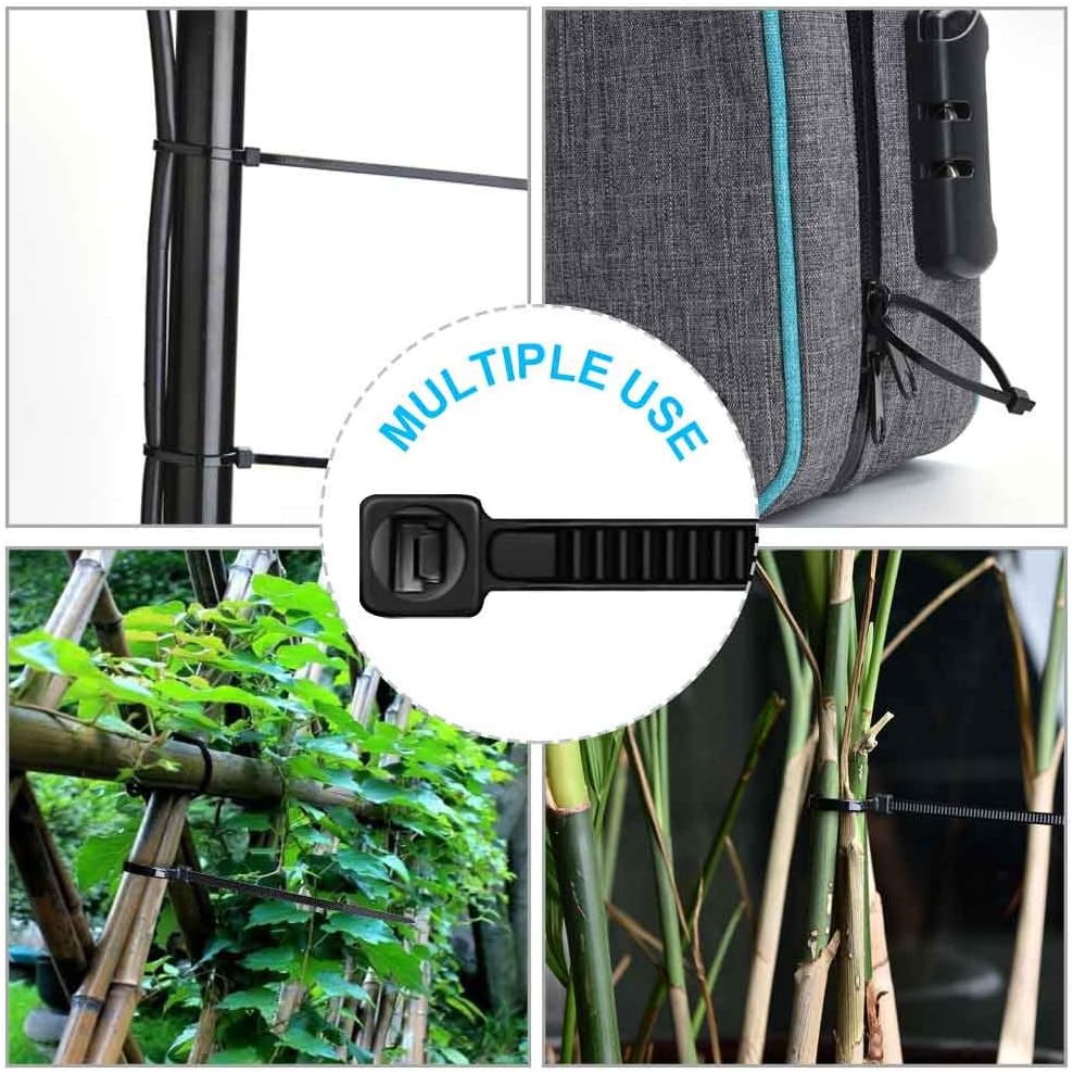 Hmrope 100pcs Cable Zip Ties Heavy Duty 8 Inch, Premium Plastic Wire Ties with 50 Pounds Tensile Strength, Self-Locking Black Nylon Tie Wraps for Indoor and Outdoor: Home Improvement