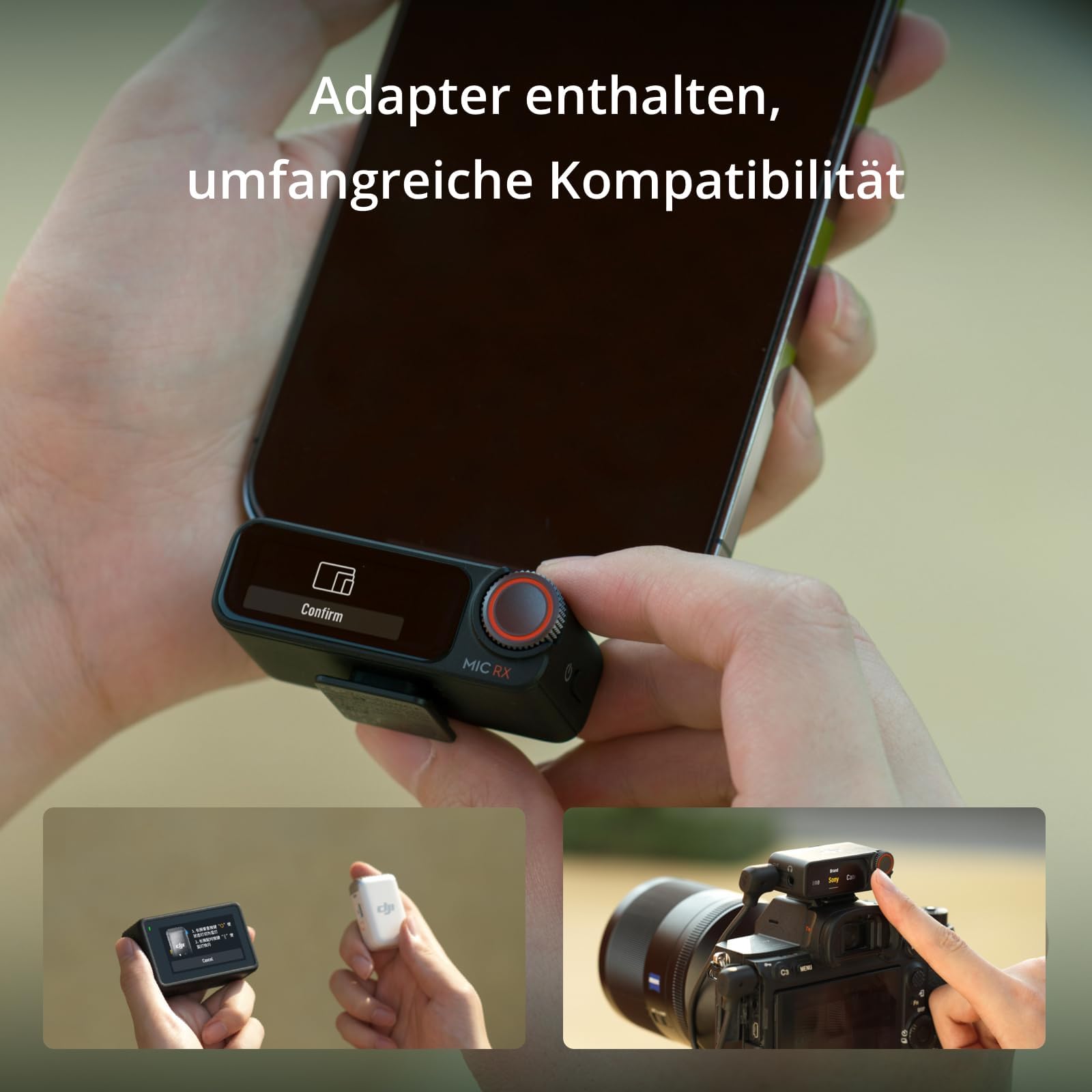 DJI Mic 2 (1 Sender + 1 Empfänger), kabelloses Mikrofon mit intelligenter Rauschunterdrückung, interne 32-Bit-Float-Aufnahme, optimierter Sound, 250 m Reichweite, Mikrofon für iPhone, Android 8