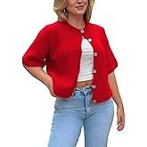 Wyeysyt Womens Cropped Knitted Cardigan Y2K Short Sleeve Button Down Sweater Cardigan Shirt Casual Solid Color Ribbed Outwear