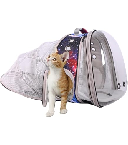 Mochila Transportadora Para Gatos Expandible – Cápsula Transparente Frontal, Hasta 20 Lbs, Negro, Con Correa De Pecho