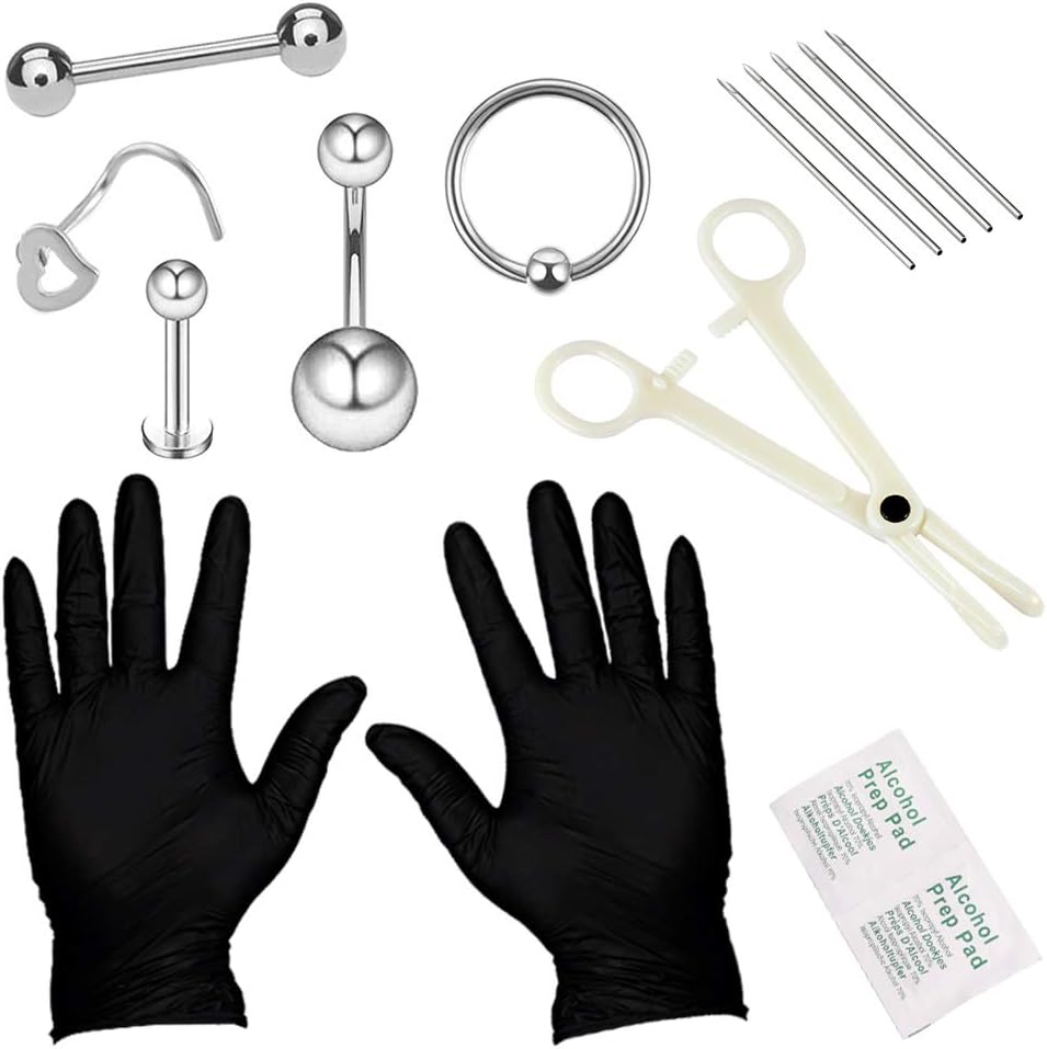 YOFANST Body Piercing Kit Ear Eyebrow Nose Tongue Lip Belly Button Piercing Jewelry 14G 16G