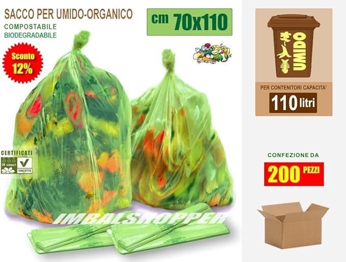 Sacchi Per Nettezza Urbana, Compostabili E Biodegradabili, Capacità 30 L, 14 Micron, 50 X 60 Cm - Foto 4