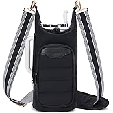 sportsnew Water Bottle Holder for 30oz/40oz Tumbler with Handle, Puffy Water Bottle Carrier Bag with Phone & RFID-Blocking Card Pocket & Drawstring Closure for Quick Access, Patent Pending