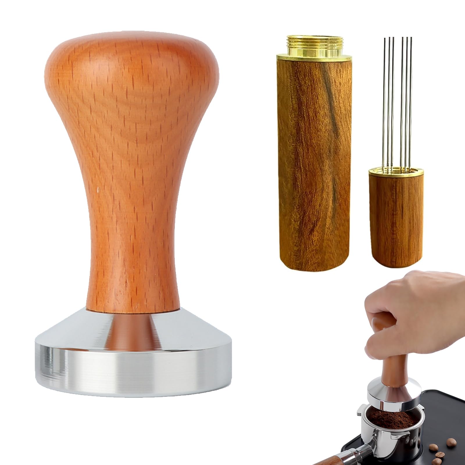 Coffee Tamper, Coffee Press Tamper, Flat Base Espresso Coffee Tamper, Coffee Tamper Espresso Press Wdt Tool with Espresso Coffee Stirrer for Cafes and Coffee Lovers 51 mm