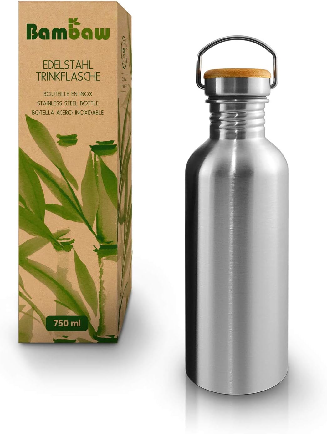 Bambaw Trinkflasche 1l Edelstahl | Langlebige Wasserflasche 1l| Wiederverwendbare öko Wasserflasche | Für Camping & Lagerfeuer | Trinkflasche Metall ohne Plastik | Sportflasche auslaufsicher