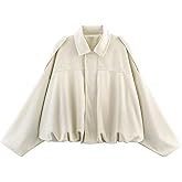 VOROFY Women's Cropped Faux Suede Bomber Jacket Fall Casual Oversized Shacket Coat Long Sleeve Trendy Outerwear