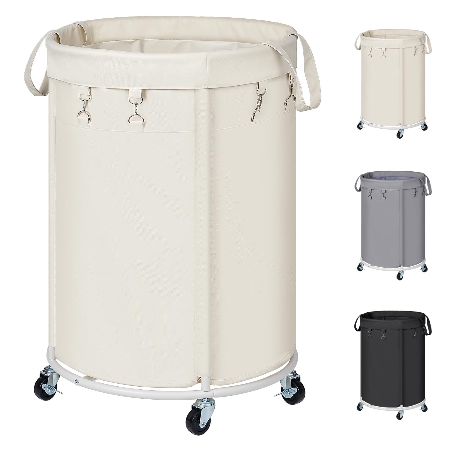 150L Wäschekörbe mit Rollen, Große Wäschesammler mit Metallrahmen und Wasserdichter Wäschesack, Laundry Baskets Wäschewagen für Waschküche, Schlafzimmer, Badezimmer, Beige