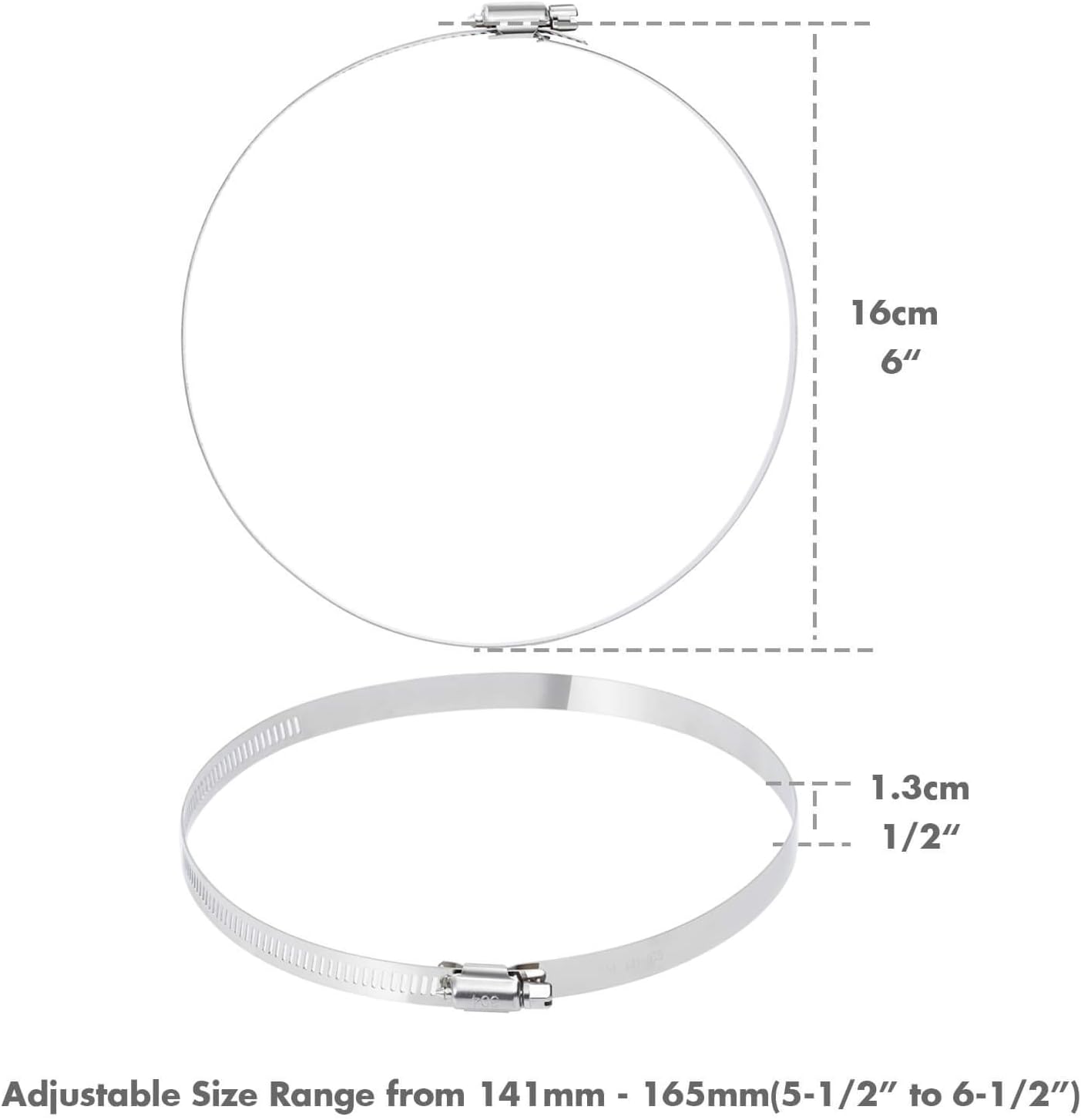 Selizo 304 Stainless Hose Clamp Kit, 6 Pack Clamp Hose Duct Clamp Worm Gear Adjustable 141-165mm (6 Inches) … - Image 5