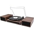 LP&No.1 Record Player, Wireless Turntable with Stereo Bookshelf Speakers,Vinyl Record Player,Support Wireless,Auto-Stop.Walnut Wood