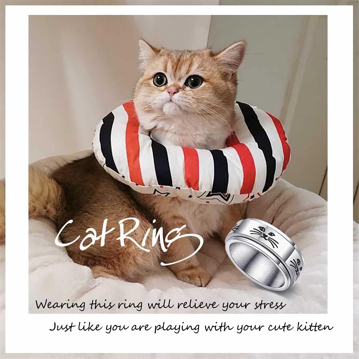 WFYOU 8Pcs Stainless Steel Fidget Rings for Women Men Anxiety Rings Moon Star Matching Rings Cuban Link Chain Ring Flower Cat Spinner Band Rings Set: Jewelry