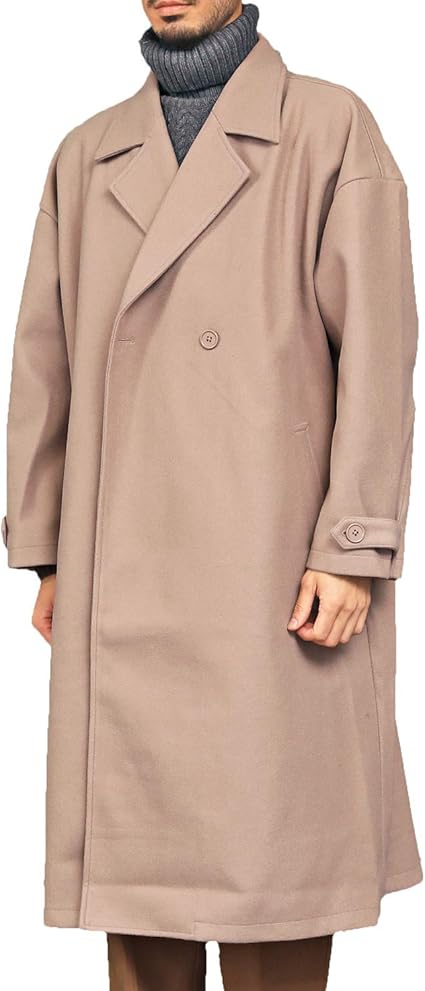 Amazon トップイズム トレンチコート メンズ くすみカラー ロングコート ダブル オーバーサイズ ウール調素材 無地 コート ジャケット 通販