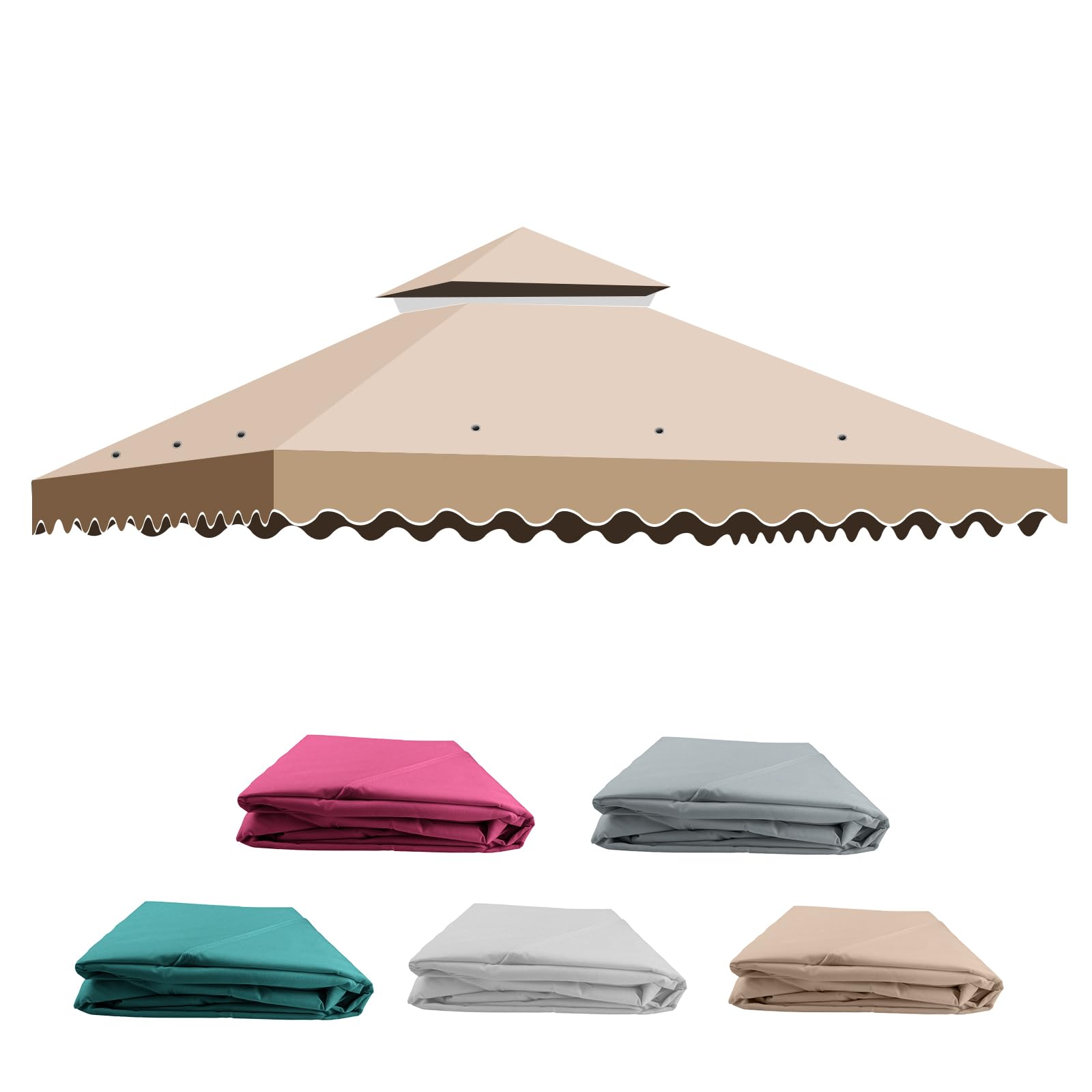 Gazebo Covers Replacement 3 x 3 m, Waterproof Garden Gazebo Replacement Roof - 2 Tier, Grill Gazebo Cover Removable Replacement Roof for Camping Beach Sun Shelter
