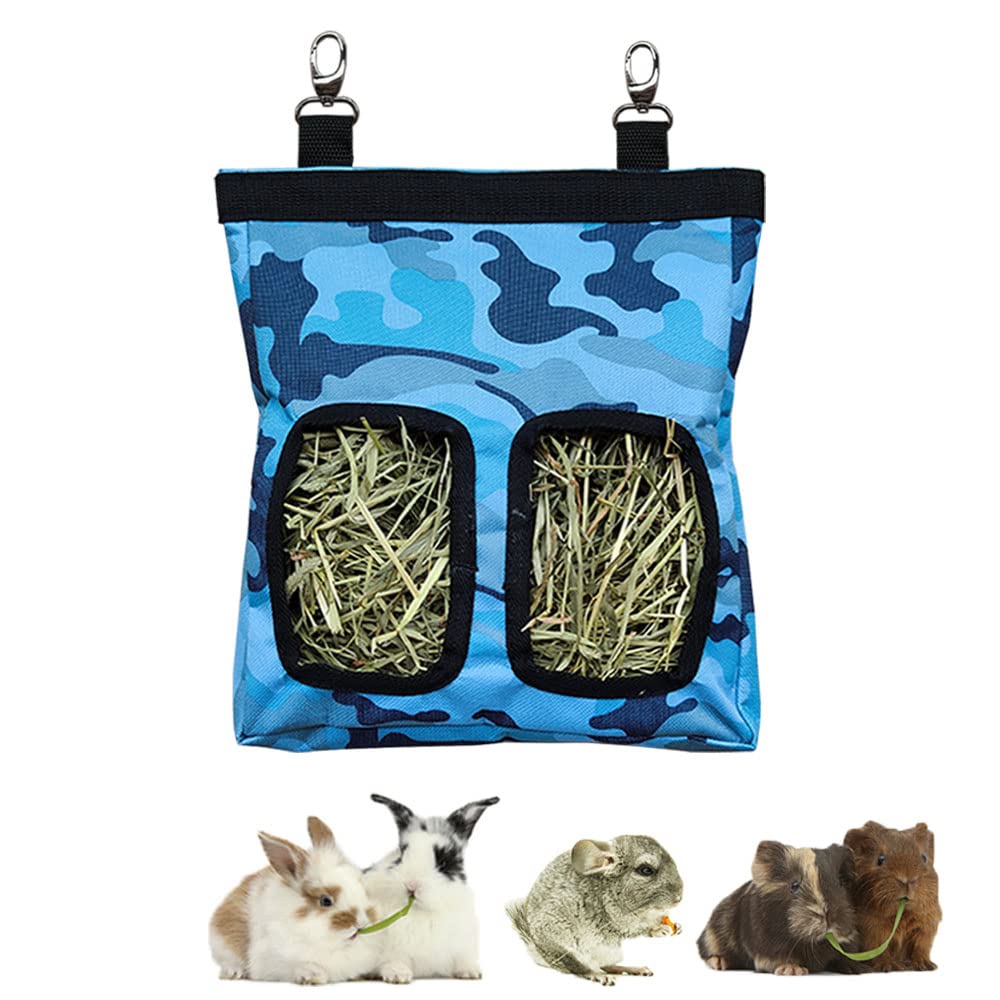 Guinea Pig Hay Feeder, Hanging Rabbit Hay Feeder Bag for Guinea Pigs Bunnies Chinchillas. Camoblue