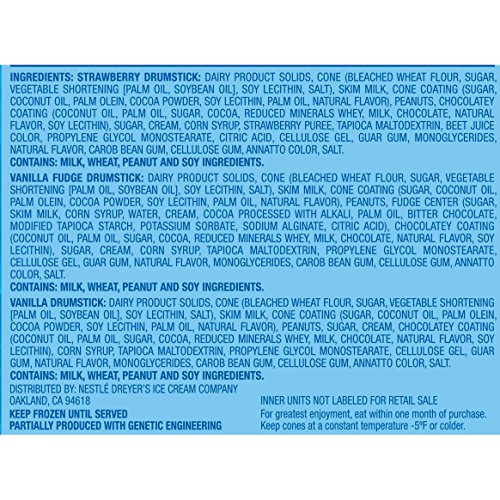 Drumstick, Super Nugget Strawberry/Vanilla Fudge/Vanilla Dairy Dessert Cones, 8 Count (Frozen)