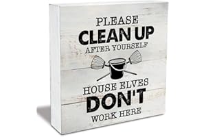 MAVOTEN Please Clean up After Yourself Wood Box Sign Rustic Wooden Box Sign Farmhouse Home Office Desk Shelf Decor (5 X 5 Inch)