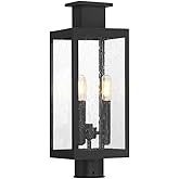 Savoy House 5-828-BK Ascott Mission Clear Seeded Glass Outdoor Post Lantern, 3-Light 180 Total Watts, 19" H x 7" W, Matte Bla